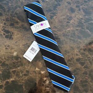 New! Tayion Black and Blue Striped Men's Tie